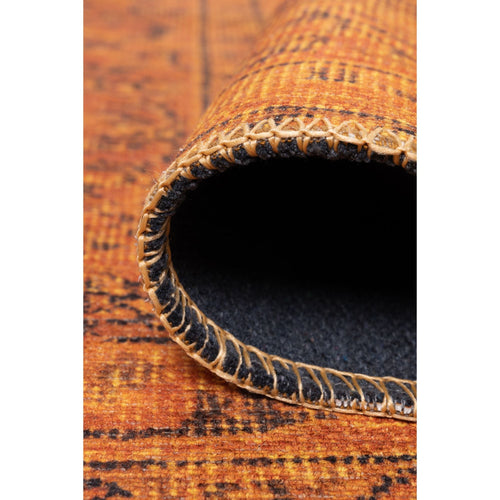 Digital Print Area Rug – Orange Medallion Cotton Washable Non Slip Carpet