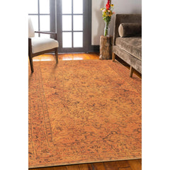 Digital Print Area Rug – Orange Medallion Cotton Washable Non Slip Carpet