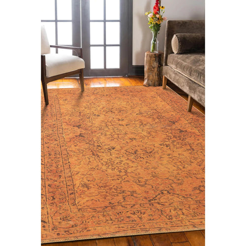 Digital Print Area Rug – Orange Medallion Cotton Washable Non Slip Carpet