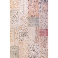 Patchwork Area Rug – Washable Non Slip Cotton Microfiber Carpet | Cream Style