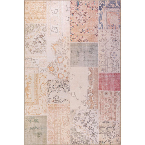 Patchwork Area Rug – Washable Non Slip Cotton Microfiber Carpet | Cream Style