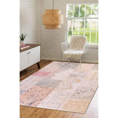 Patchwork Area Rug – Washable Non Slip Cotton Microfiber Carpet | Cream Style