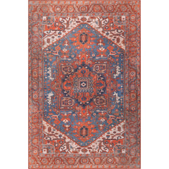 Digital Print Area Rug – Washable Non Slip Orange Medallion Cotton Carpet