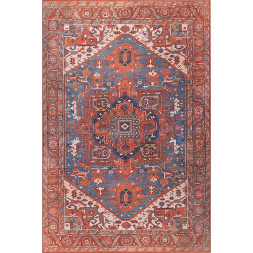 Digital Print Area Rug – Washable Non Slip Orange Medallion Cotton Carpet