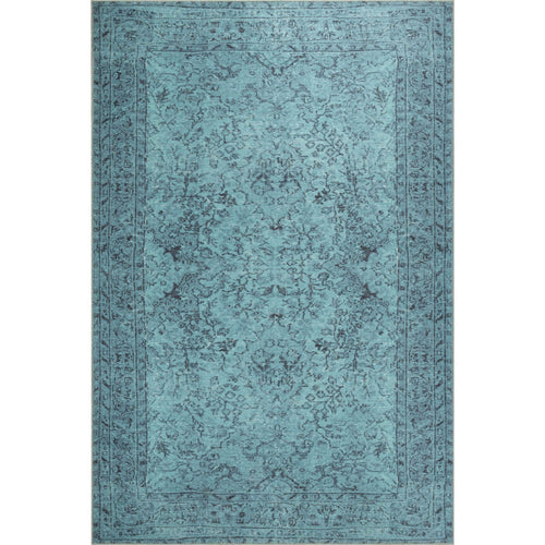 Vintage Cotton Area Rug - Washable Non Slip Turquoise Floor Carpet