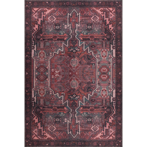 Vintage Cotton Area Rug – Washable Non Slip Burgundy Soft Microfiber Carpet