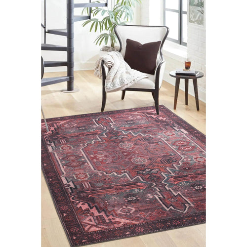 Vintage Cotton Area Rug – Washable Non Slip Burgundy Soft Microfiber Carpet