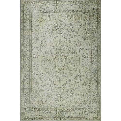 Vintage Cotton Area Rug - Washable Non Slip Green Polyester Woven Rug