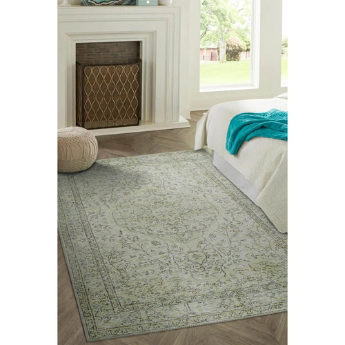Vintage Cotton Area Rug - Washable Non Slip Green Polyester Woven Rug