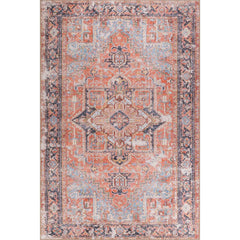Digital Print Area Rug – Washable Non Slip Cotton Orange Medallion Rug for Living Room