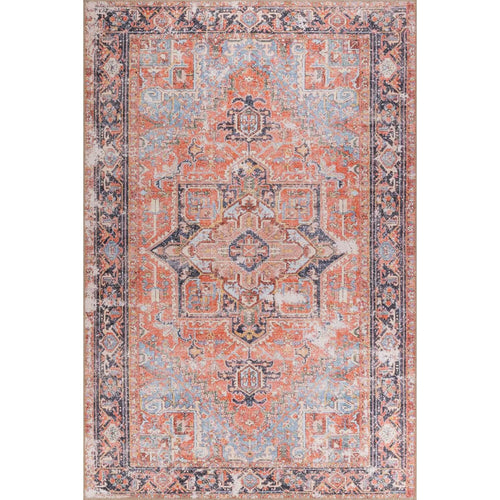 Digital Print Area Rug – Washable Non Slip Cotton Orange Medallion Rug for Living Room