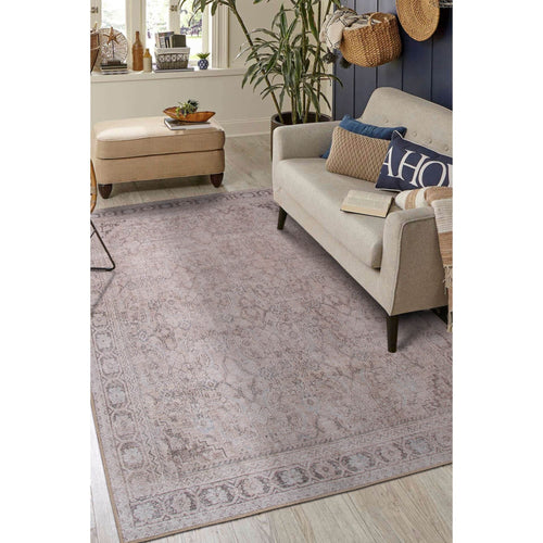 Beige Ethnic Area Rug - Washable Non Slip Cotton Microfiber Soft Carpet
