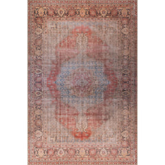 Digital Print Area Rug - Washable Non Slip Cotton Red Medallion Rug for Living Room