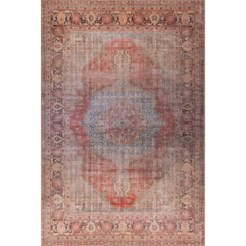 Digital Print Area Rug - Washable Non Slip Cotton Red Medallion Rug for Living Room