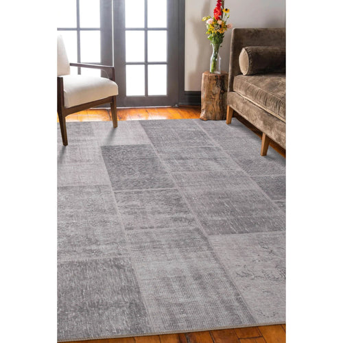 Grey Patchwork Area Rug - Washable Non Slip Cotton Microfiber Floor Mat