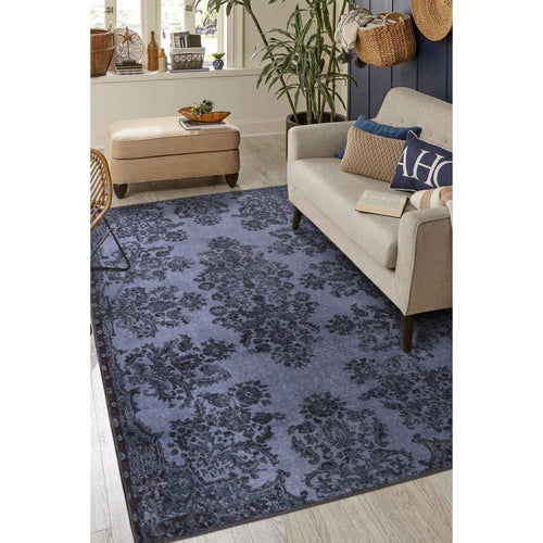 Vintage Cotton Area Rug – Navy Blue Washable Non Slip Soft Microfiber Carpet