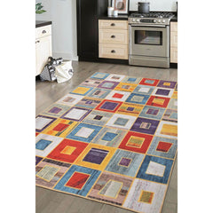 Patchwork Area Rug – Washable Non Slip Multicolor Cotton Carpet with Soft Microfiber