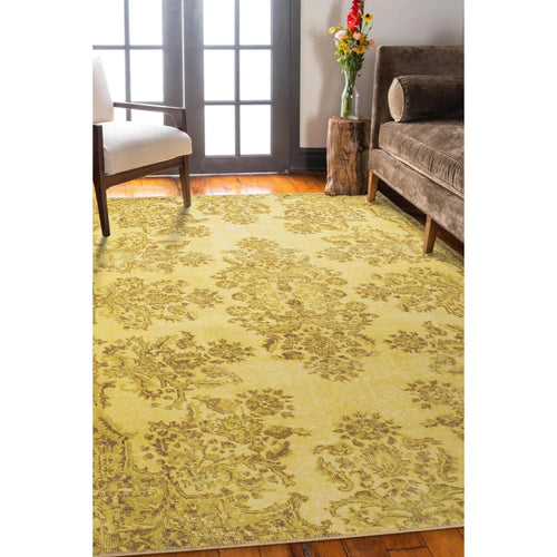 Vintage Cotton Area Rug - Washable Non Slip Yellow Soft Microfiber Carpet