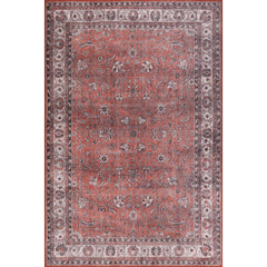 Digital Print Area Rug - Burgundy Cotton Washable Non Slip Decorative Carpet