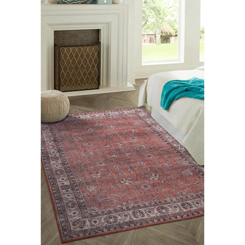 Digital Print Area Rug - Burgundy Cotton Washable Non Slip Decorative Carpet