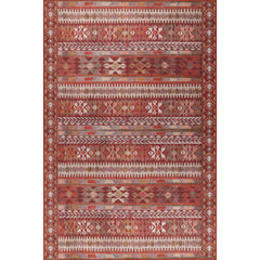 Ethnic Cotton Area Rug – Washable Non Slip Red Soft Microfiber Carpet