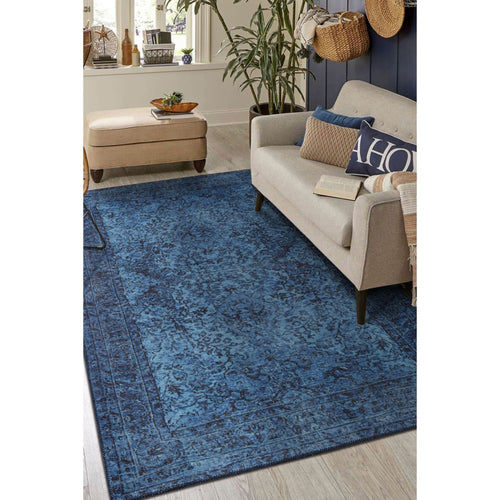 Vintage Cotton Area Rug – Washable Non Slip Blue Soft Microfiber Rug