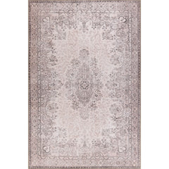 Digital Print Area Rug – Beige Medallion Pattern Soft Microfiber Carpet by Artloop
