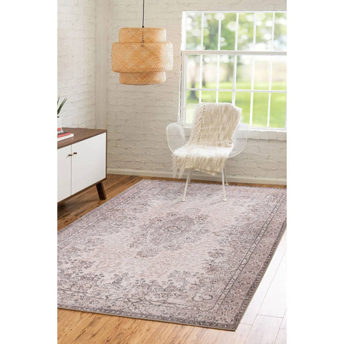 Digital Print Area Rug – Beige Medallion Pattern Soft Microfiber Carpet by Artloop