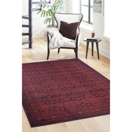 Vintage Cotton Area Rug - Washable Non Slip Red Polyester Woven Rug