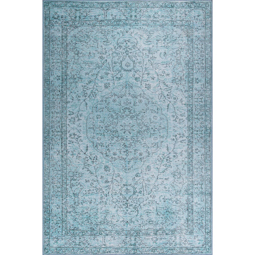 Vintage Cotton Area Rug – Washable Non Slip Turquoise Decorative Floor Carpet