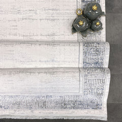 Grey Cotton Area Rug - Machine Made Flatweave Rug With Grey Frame Design