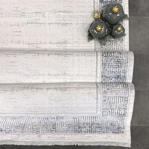 Grey Cotton Area Rug - Machine Made Flatweave Rug With Grey Frame Design