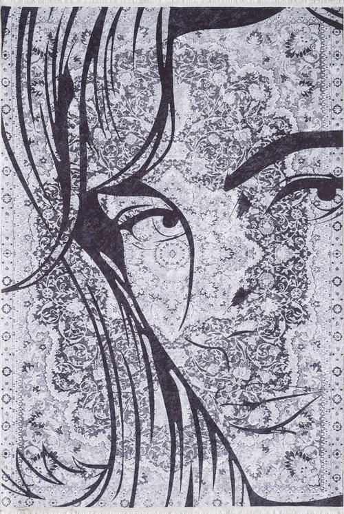 Grey Area Rug - Digital Print Rug With Figured Pattern | Non Slip Antibacterial Carpet