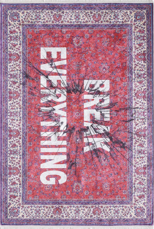 Digital Print Area Rug - Red Stylish Non Slip Antibacterial Carpet for Living Room