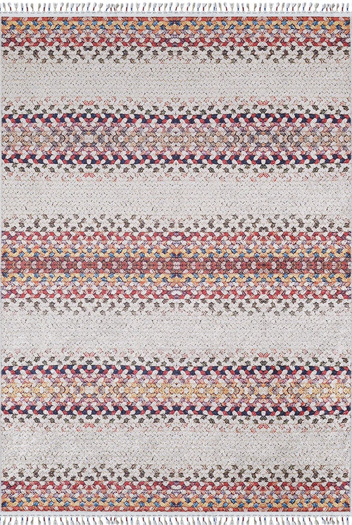 Kartuzy Cream Striped Digital Print Area Rug