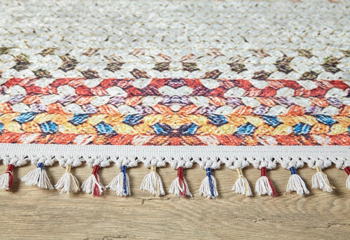 Kartuzy Cream Striped Digital Print Area Rug