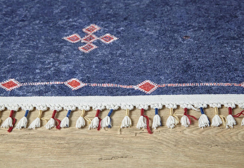 Navy Geometric Area Rug – Digital Print, Non Slip, Antibacterial Carpet