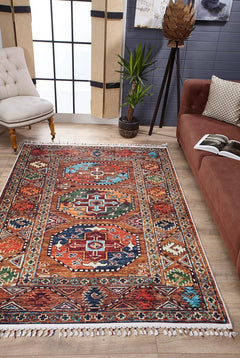 Geometric Area Rug – Brown Digital Print Rug | Non Slip, Antibacterial Carpet