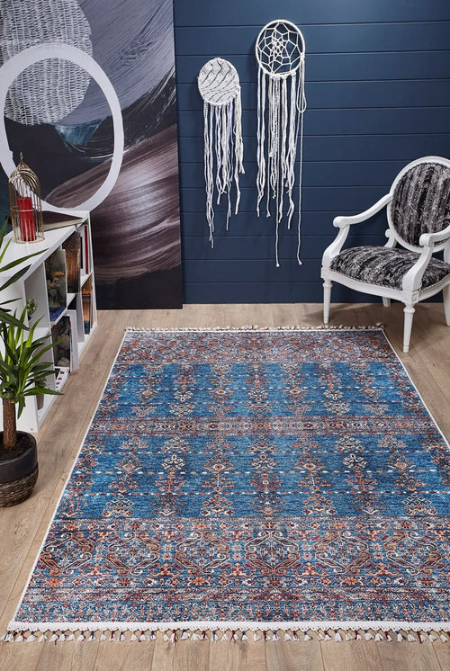 Digital Print Area Rug – Blue Classic Non Slip Antibacterial Carpet for Living Room