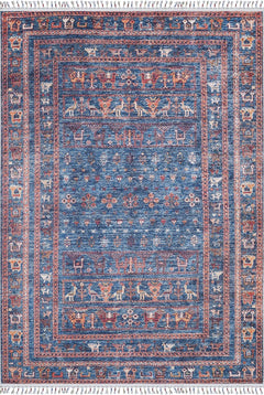 Blue Frame Area Rug – Non Slip Carpet With Antibacterial Digital Print Design