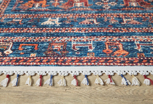 Blue Frame Area Rug – Non Slip Carpet With Antibacterial Digital Print Design