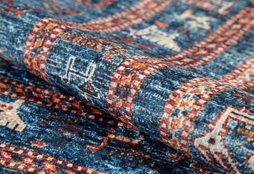 Blue Frame Area Rug – Non Slip Carpet With Antibacterial Digital Print Design