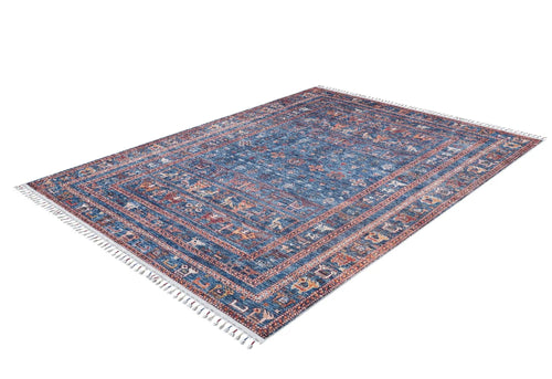 Blue Frame Area Rug – Non Slip Carpet With Antibacterial Digital Print Design