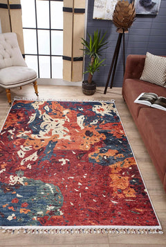 Modern Digital Area Rug – Orange Non Slip Carpet With Antibacterial, Allergy Friendly Finish