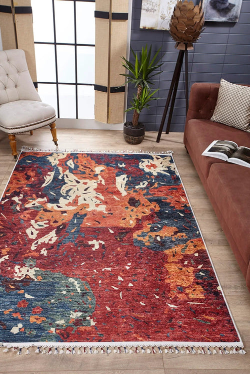 Modern Digital Area Rug – Orange Non Slip Carpet With Antibacterial, Allergy Friendly Finish