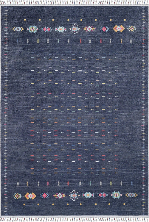 Modern Digital Print Rug – Navy Area Rug | Non Slip, Antibacterial Carpet