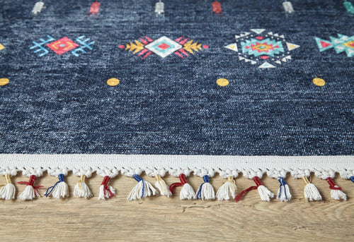 Modern Digital Print Rug – Navy Area Rug | Non Slip, Antibacterial Carpet