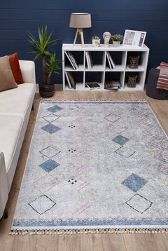 Grey Geometric Area Rug – Digital Print, Non Slip, Antibacterial Carpet for Modern Living Room