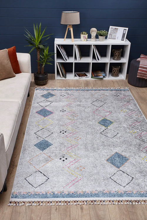 Grey Geometric Area Rug – Digital Print, Non Slip, Antibacterial Carpet for Modern Living Room