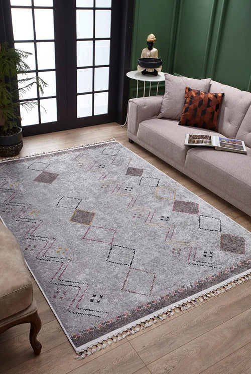 Grey Geometric Area Rug - Digital Print Rug | Non Slip, Antibacterial Floor Carpet